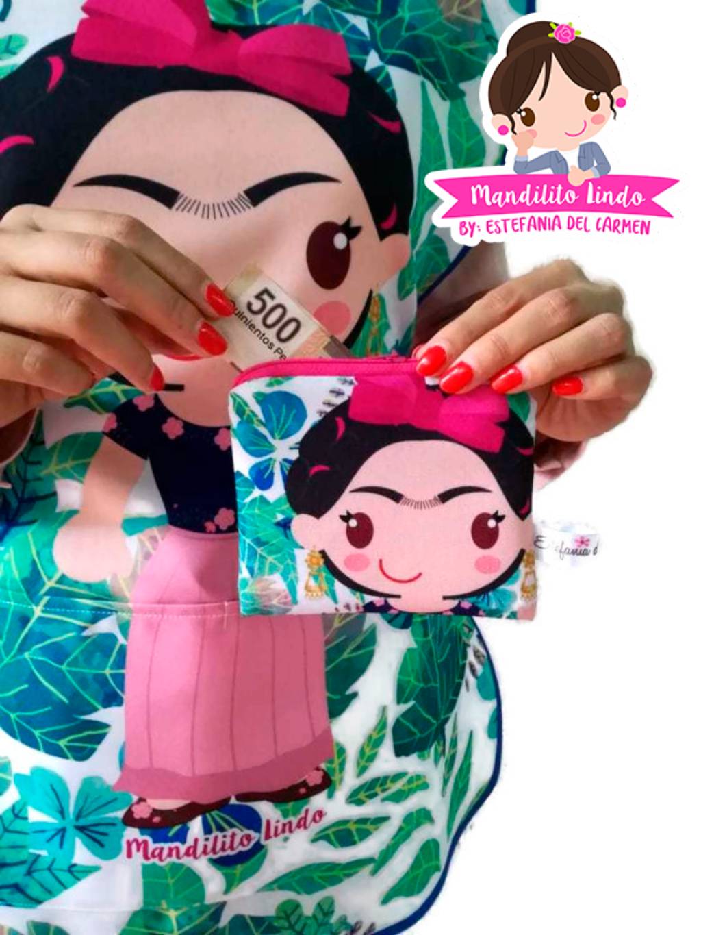 Monedero - Frida cabeza hojas verdes