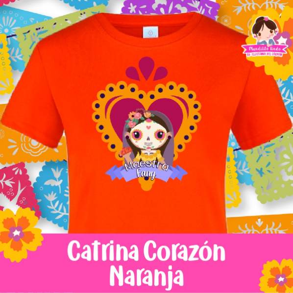 Playera de catrina corazón naranja