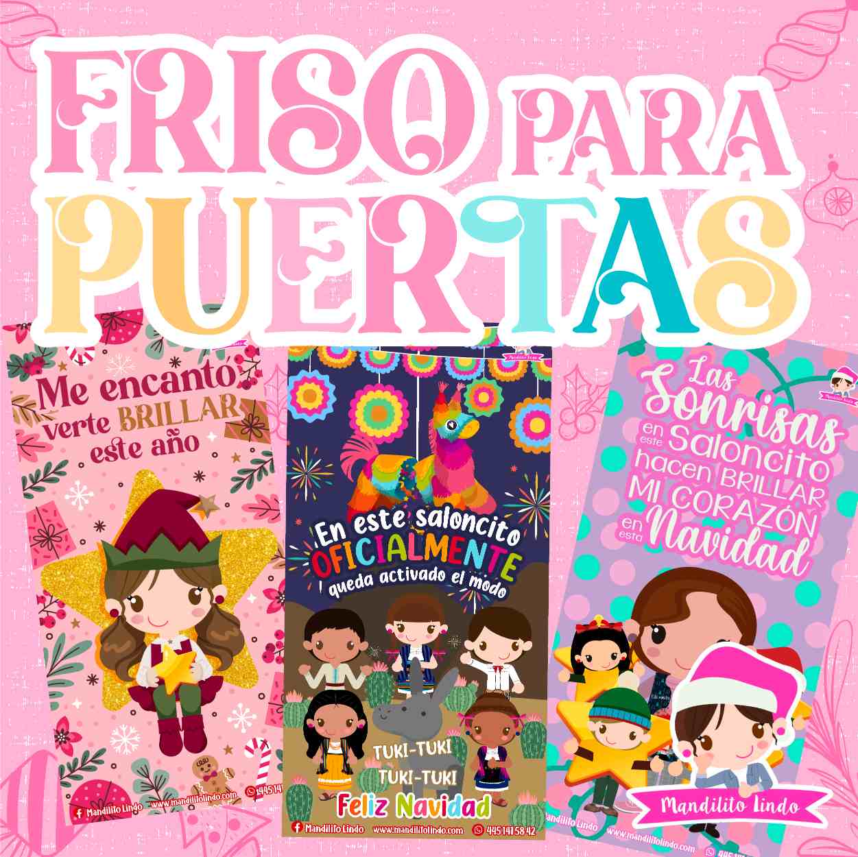 Frisos para puerta: 3 diseños navideños- descárgalo en PDF e imprime en lona para decorar tu puerta