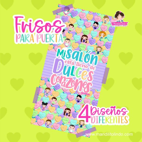 Friso para puerta: Dulces corazones- descárgalo en PDF e imprime en lona para decorar tu puerta